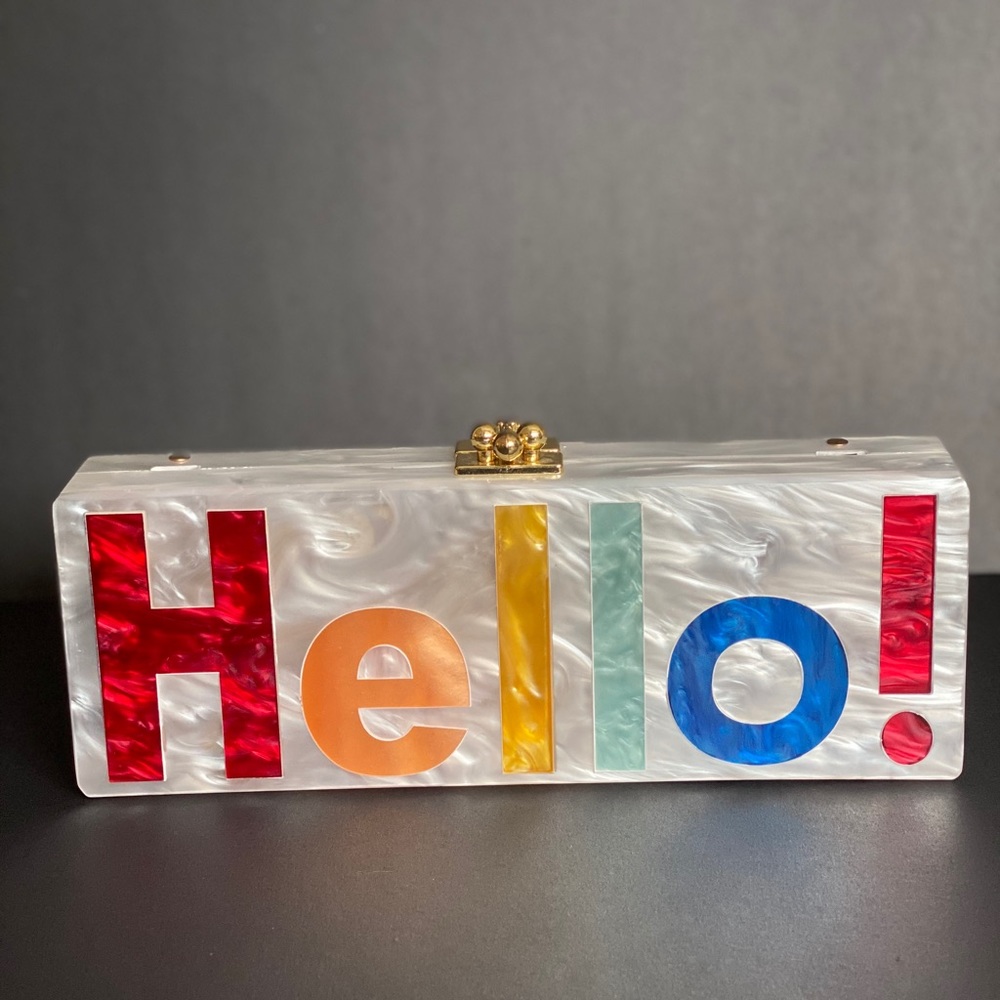 Acrylic Rainbow “Hello” Clutch